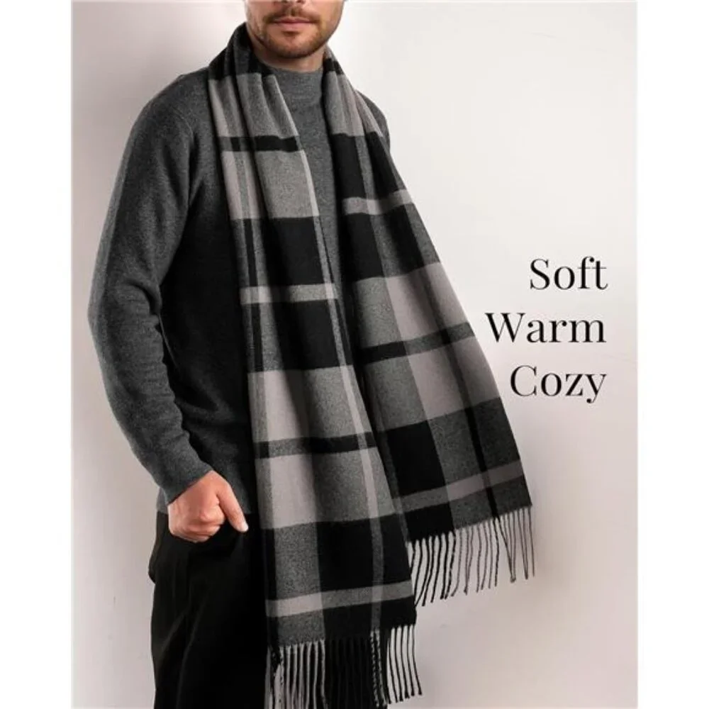 Men's Winter Scarf Long Soft Warm Scarves Plaid Tassel Scarf